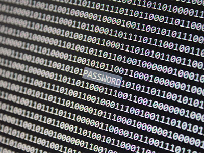 Eine Anzeige von Binärzahlen mit dem Wort "PASSWORD" in der Mitte.