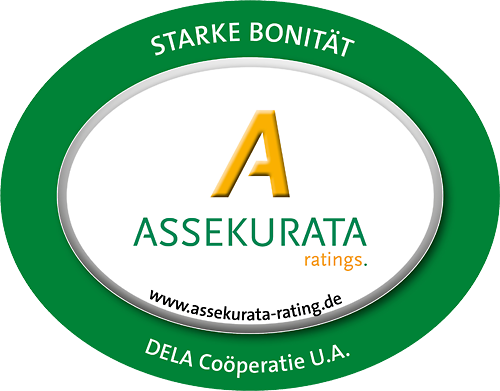 Logo der ASSEKURATA mit dem Text "STARKE BONITÄT" und der Website-Adresse www.assekurata-rating.de.