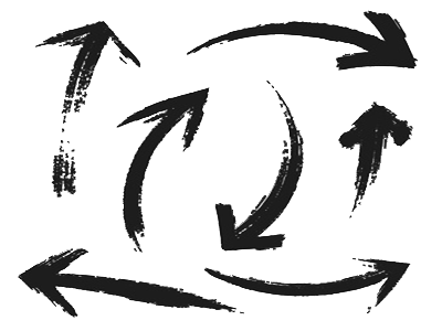 Schwarze Pfeile in unterschiedlichen Richtungen auf weißem Hintergrund.